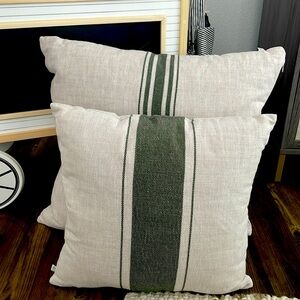 Farmhouse-style pillow green and off-white
